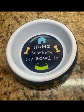 Melamine Bowl  Dog Navy Blue & White “Home Is Where The Dog Is “: 7” x 1.75”
